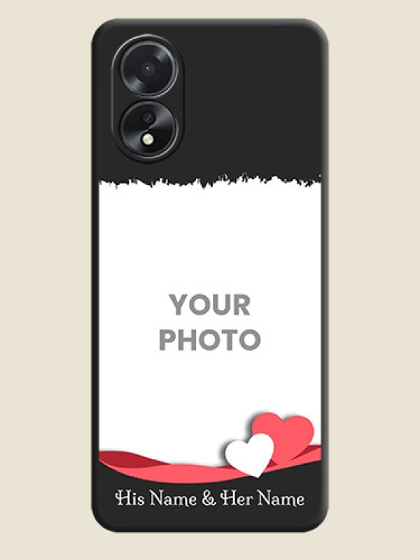 Custom Pink Color Love Shaped Ribbon Design with Text on Space Black Custom Soft Matte Phone Back Cover - Oppo A38 - alternate view