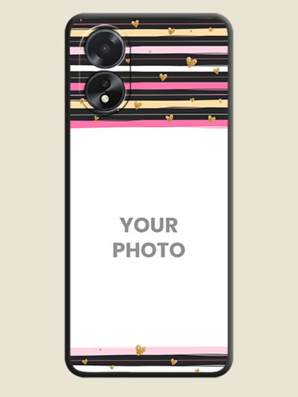 Custom Multicolor Lines and Golden Love Symbols Design - Photo on Space Black Soft Matte Mobile Cover - Oppo A38 - alternate view