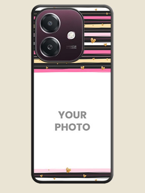 Custom Multicolor Lines and Golden Love Symbols Design on Photo On Space Black Custom Soft Matte Mobile Back Cover - Oppo A3X 4G - alternate view