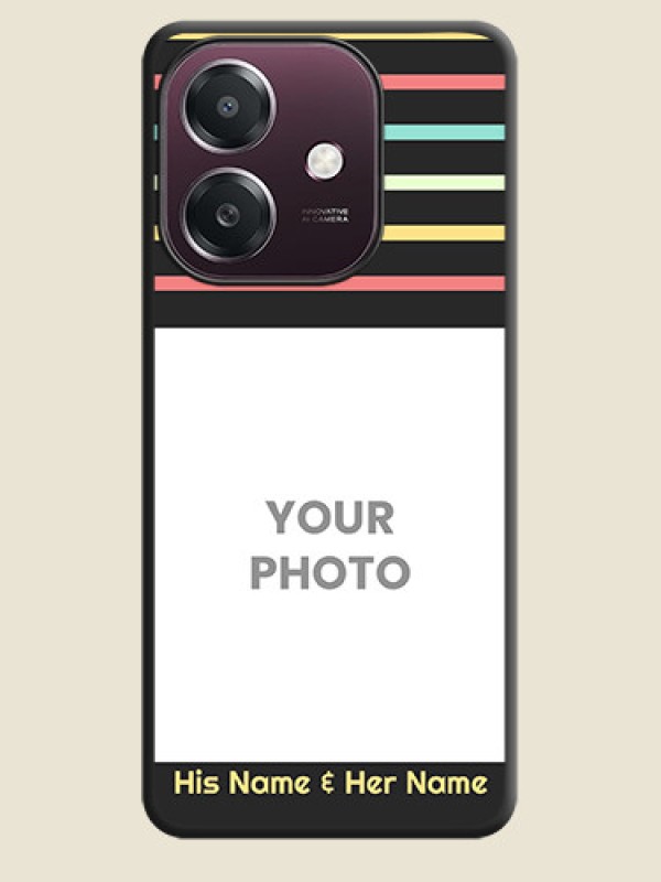 Custom Color Stripes with Photo and Text on Photo On Space Black Custom Soft Matte Mobile Back Cover - Oppo A3X 4G - alternate view
