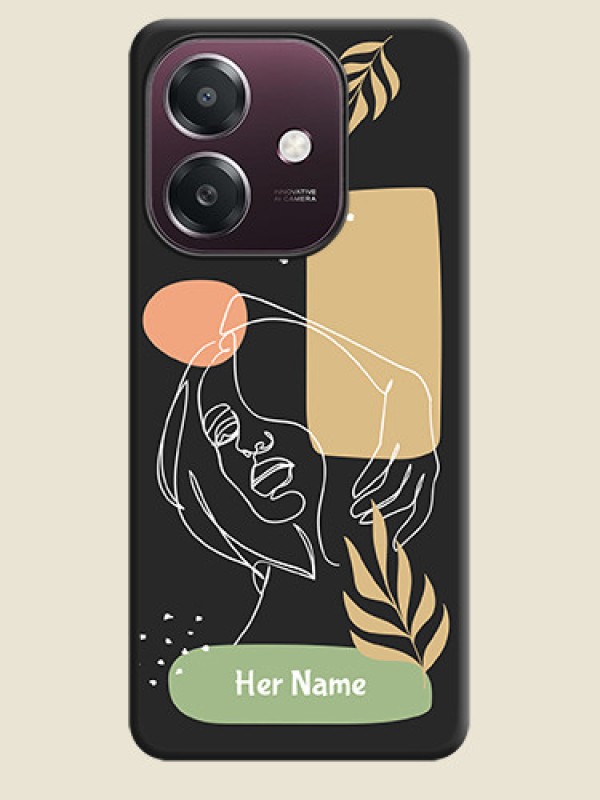 Custom Custom Text With Line Art Of Women & Leaves Design On Space Black Custom Soft Matte Mobile Back Cover - Oppo A3X 4G - alternate view