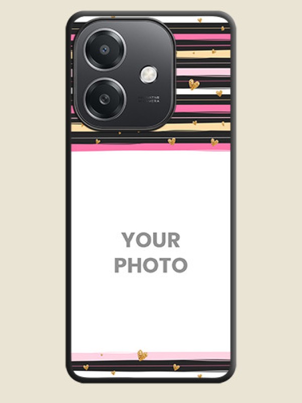 Custom Multicolor Lines and Golden Love Symbols Design on Photo On Space Black Custom Soft Matte Mobile Back Cover - Oppo A3X 5G - alternate view