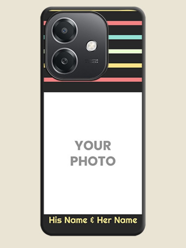 Custom Color Stripes with Photo and Text on Photo On Space Black Custom Soft Matte Mobile Back Cover - Oppo A3X 5G - alternate view