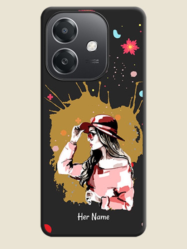 Custom Mordern Lady With Color Splash Background With Custom Text On Space Black Custom Soft Matte Mobile Back Cover - Oppo A3X 5G - alternate view