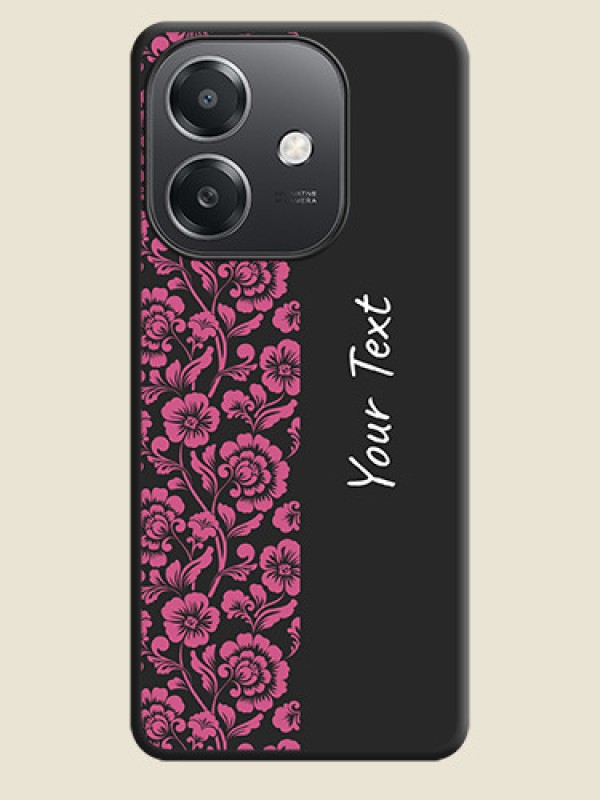 Custom Pink Floral Pattern Design With Custom Text On Space Black Custom Soft Matte Mobile Back Cover - Oppo A3X 5G - alternate view