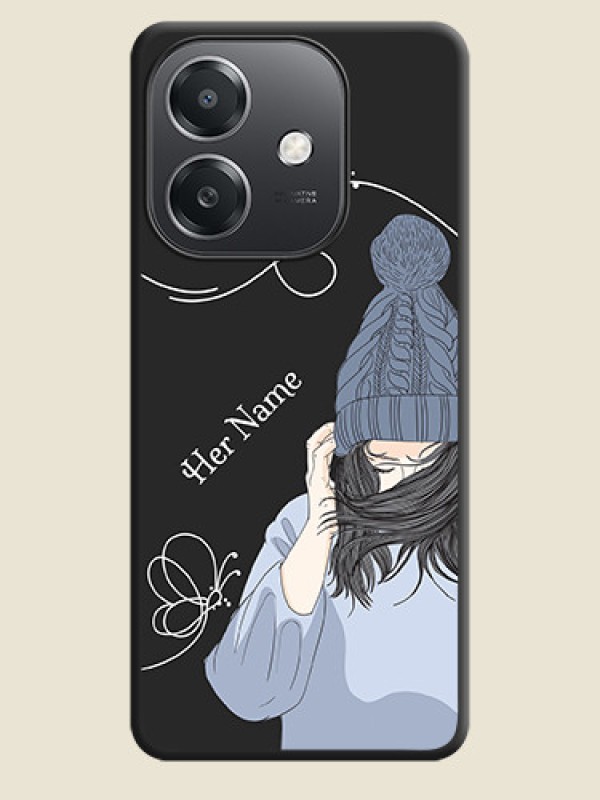 Custom Girl With Blue Winter Outfiit Custom Text Design On Space Black Custom Soft Matte Mobile Back Cover - Oppo A3X 5G - alternate view