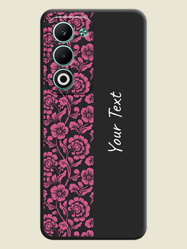 Custom Pink Floral Pattern Design With Custom Text On Space Black Custom Soft Matte Mobile Back Cover - Oppo A5 5G - alternate view