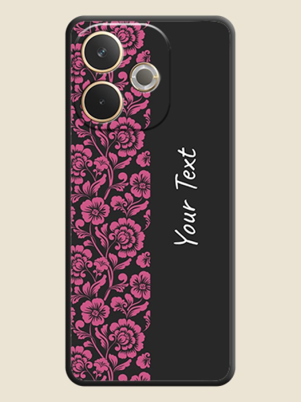 Custom Pink Floral Pattern Design With Custom Text On Space Black Custom Soft Matte Mobile Back Cover - Oppo A5 Pro 5G - alternate view