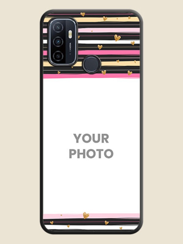 Custom Multicolor Lines and Golden Love Symbols Design on Photo on Space Black Soft Matte Mobile Cover - Oppo A53 2020 - alternate view
