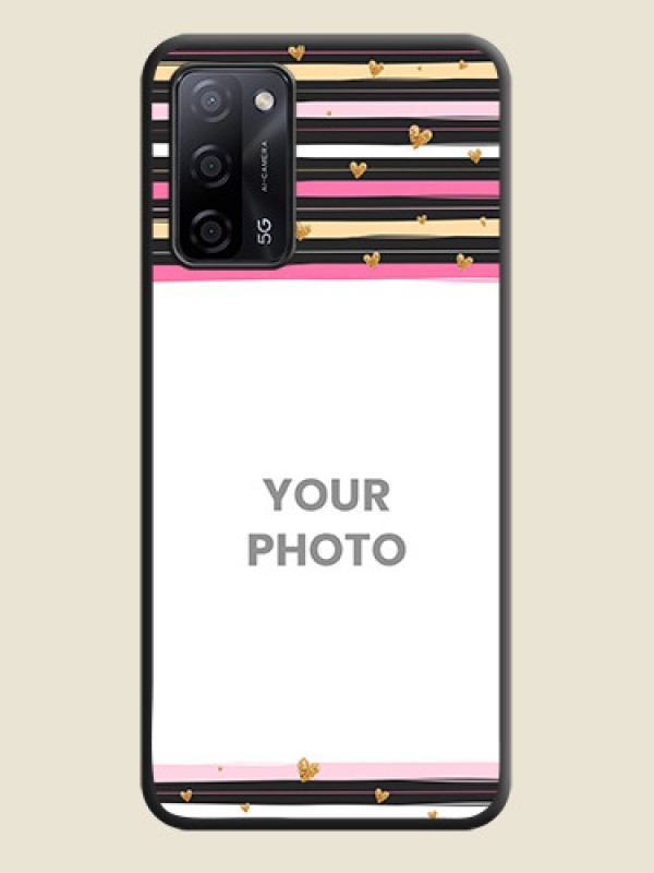 Custom Multicolor Lines and Golden Love Symbols Design on Photo on Space Black Soft Matte Mobile Cover - Oppo A53s 5G - alternate view
