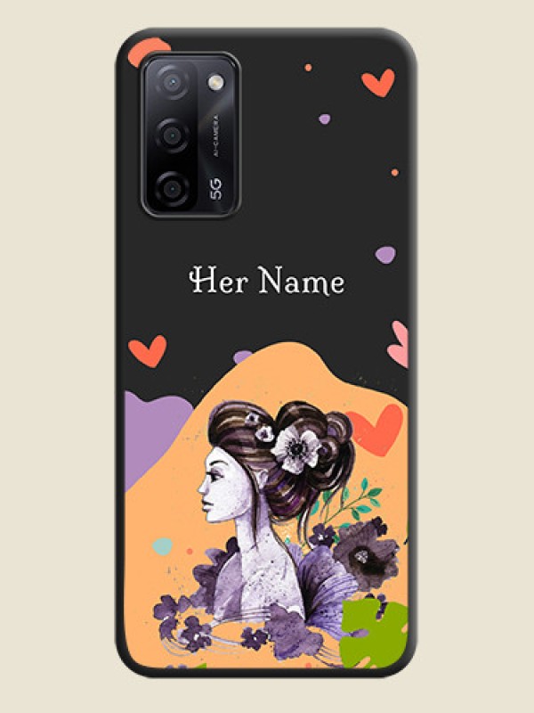 Custom Namecase For Her With Fancy Lady Image On Space Black Personalized Soft Matte Phone Covers -Oppo A53S 5G - alternate view