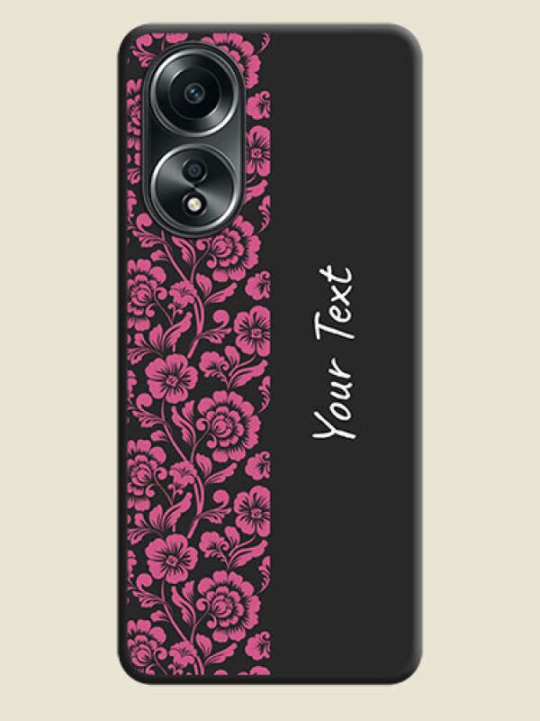 Custom Pink Floral Pattern Design With Custom Text On Space Black Personalized Soft Matte Phone Covers - Oppo A58 - alternate view