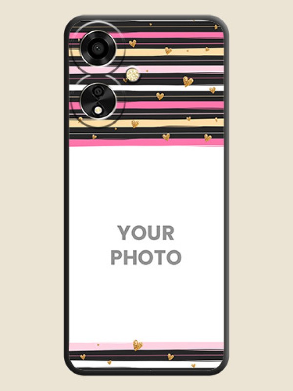 Custom Multicolor Lines and Golden Love Symbols Design on Photo On Space Black Custom Soft Matte Mobile Back Cover - Oppo A59 5G - alternate view