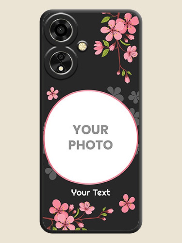 Custom Round Image with Pink Color Floral Design on Photo On Space Black Custom Soft Matte Mobile Back Cover - Oppo A59 5G - alternate view