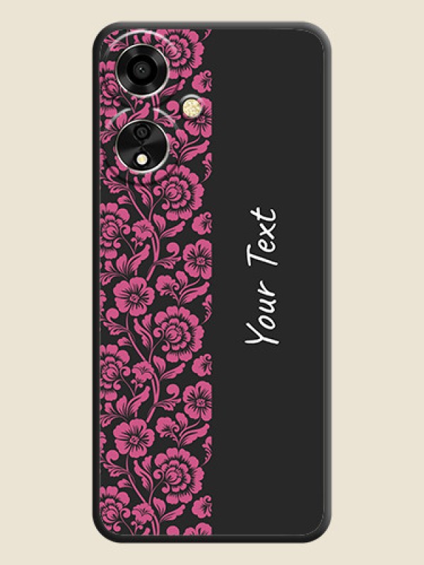 Custom Pink Floral Pattern Design With Custom Text On Space Black Custom Soft Matte Mobile Back Cover - Oppo A59 5G - alternate view