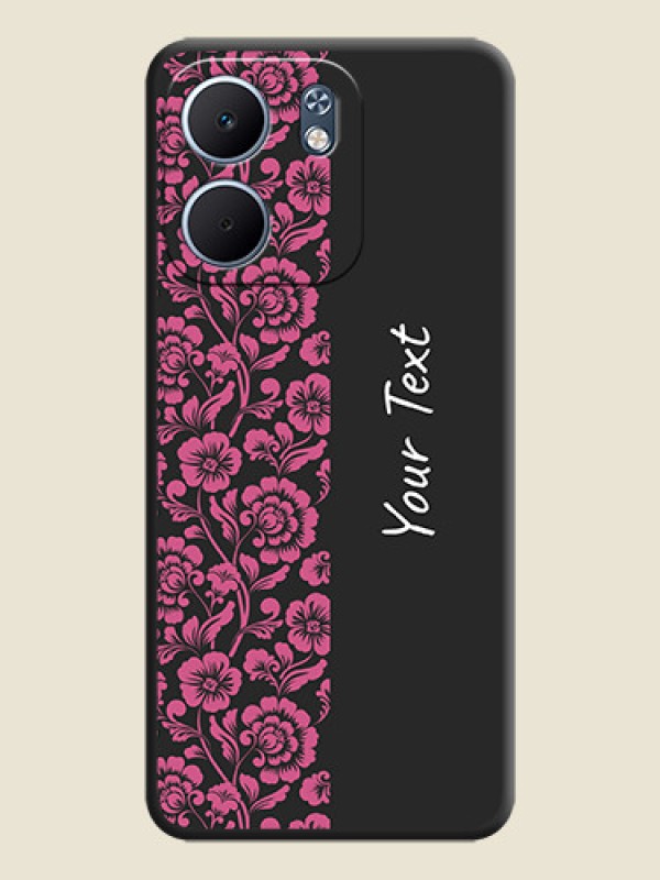 Custom Pink Floral Pattern Design With Custom Text On Space Black Custom Soft Matte Mobile Back Cover - Oppo A5x 5G - alternate view
