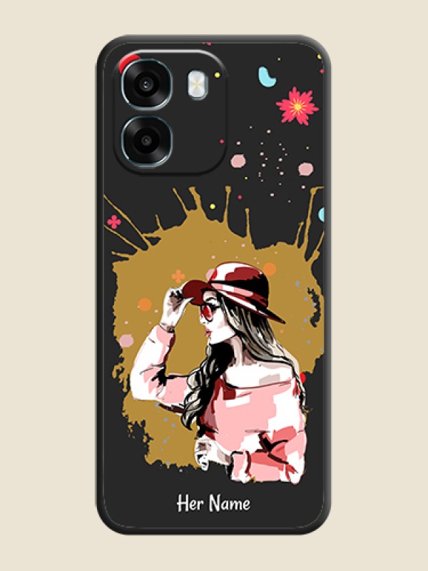Custom Mordern Lady With Color Splash Background With Custom Text On Space Black Custom Soft Matte Mobile Back Cover - Oppo A6 5G - alternate view