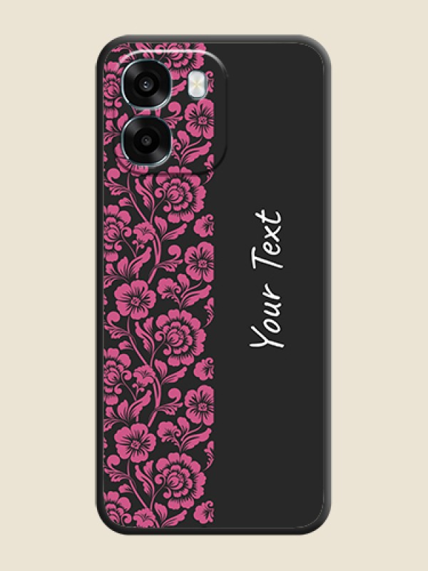 Custom Pink Floral Pattern Design With Custom Text On Space Black Custom Soft Matte Mobile Back Cover - Oppo A6 5G - alternate view