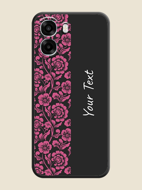 Custom Pink Floral Pattern Design With Custom Text On Space Black Custom Soft Matte Mobile Back Cover - Oppo A6s 5G - alternate view