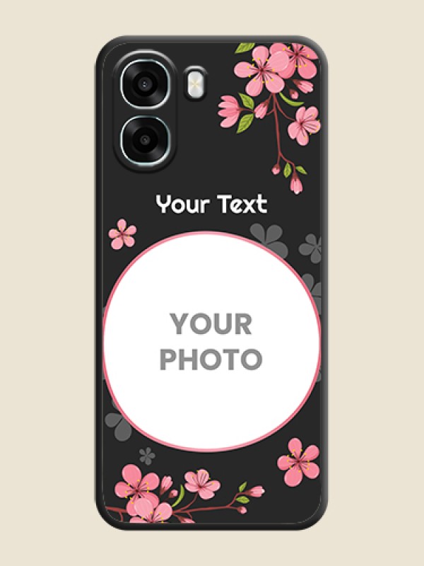 Custom Round Image with Pink Color Floral Design on Photo On Space Black Custom Soft Matte Mobile Back Cover - Oppo A6x 4G - alternate view
