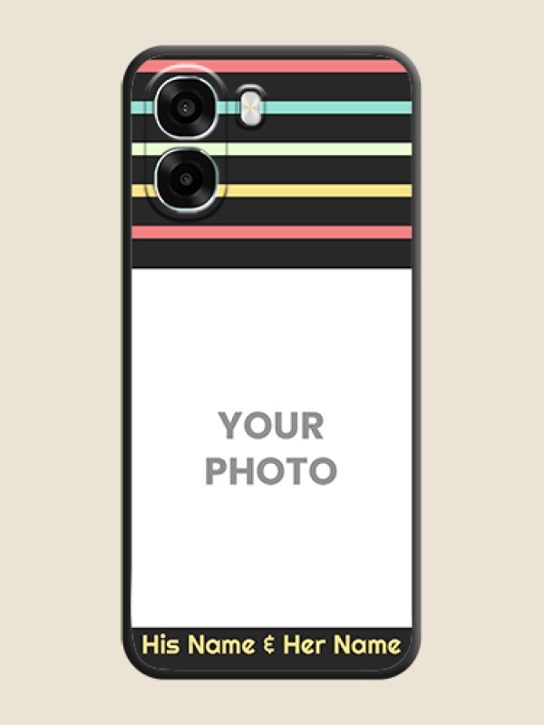 Custom Color Stripes with Photo and Text on Photo On Space Black Custom Soft Matte Mobile Back Cover - Oppo A6x 4G - alternate view