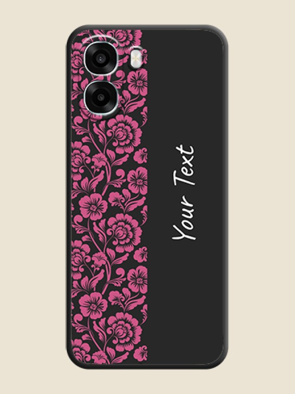 Custom Pink Floral Pattern Design With Custom Text On Space Black Custom Soft Matte Mobile Back Cover - Oppo A6x 4G - alternate view