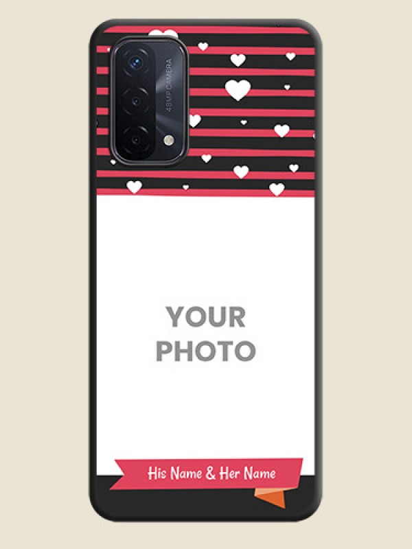 Custom White Color Love Symbols with Pink Lines Pattern on Space Black Custom Soft Matte Phone Cases - Oppo A74 5G - alternate view