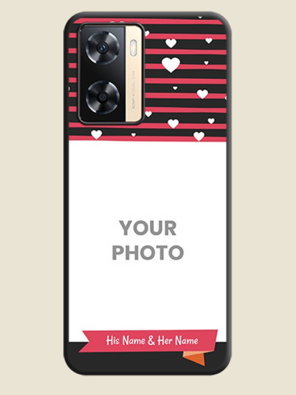 Custom White Color Love Symbols with Pink Lines Pattern on Space Black Custom Soft Matte Phone Cases - Oppo A77 4G - alternate view