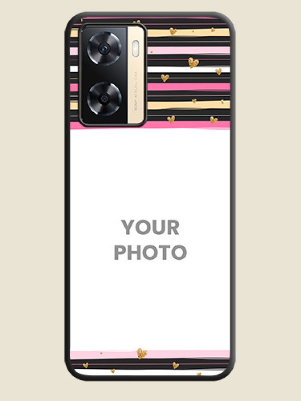 Custom Multicolor Lines and Golden Love Symbols Design on Photo on Space Black Soft Matte Mobile Cover - Oppo A77 4G - alternate view