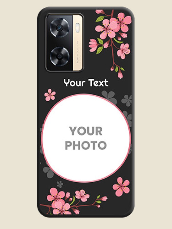 Custom Round Image with Pink Color Floral Design on Photo on Space Black Soft Matte Back Cover - Oppo A77 4G - alternate view