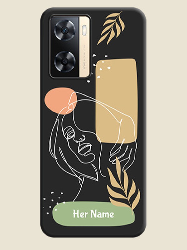 Custom Custom Text With Line Art Of Women & Leaves Design On Space Black Personalized Soft Matte Phone Covers -Oppo A77 4G - alternate view