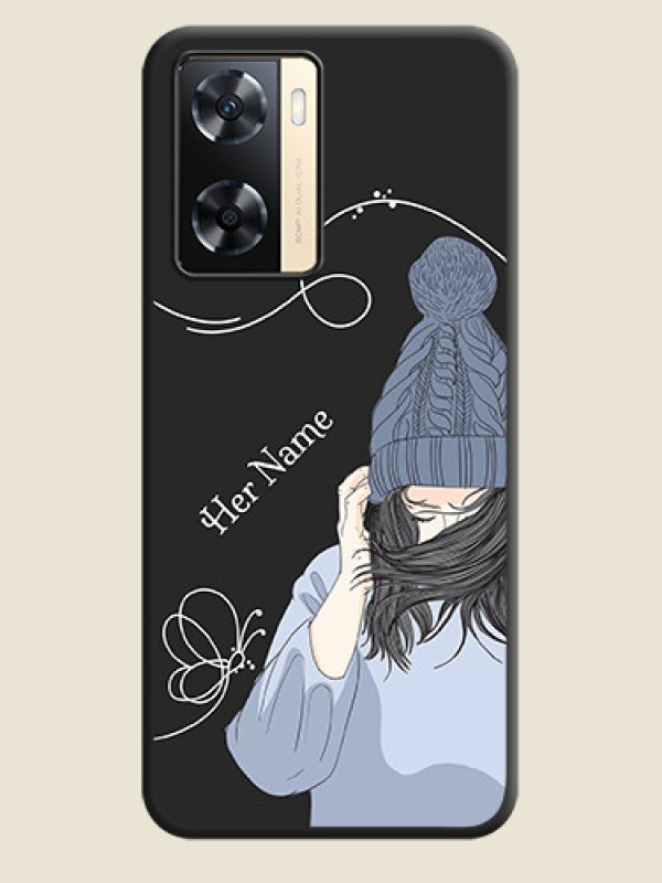 Custom Girl With Blue Winter Outfiit Custom Text Design On Space Black Personalized Soft Matte Phone Covers -Oppo A77 4G - alternate view