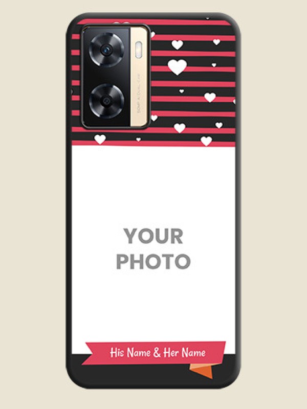Custom White Color Love Symbols with Pink Lines Pattern on Space Black Custom Soft Matte Phone Cases - Oppo A77s - alternate view