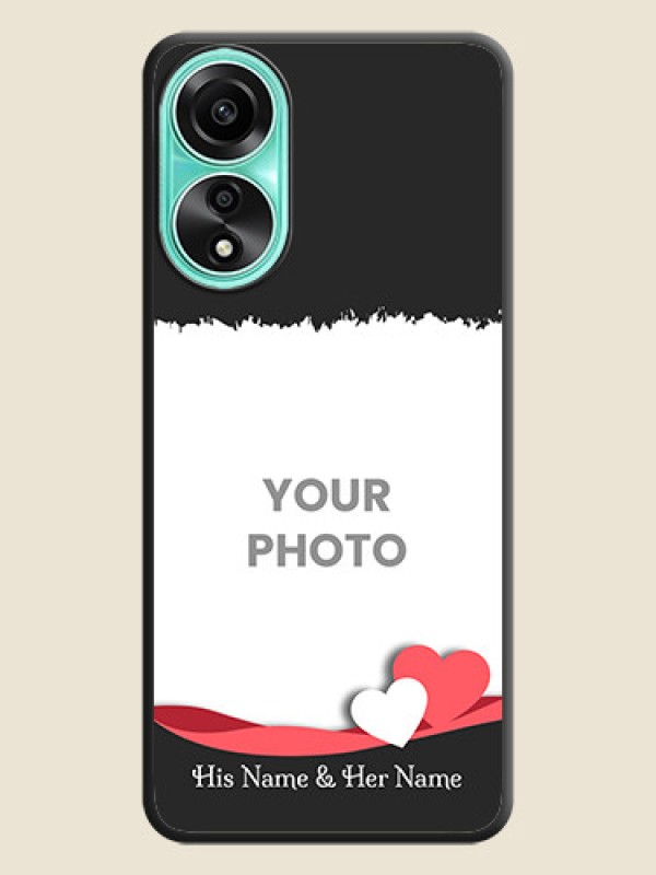 Custom Pink Color Love Shaped Ribbon Design with Text on Space Black Custom Soft Matte Phone Back Cover - Oppo A78 4G - alternate view