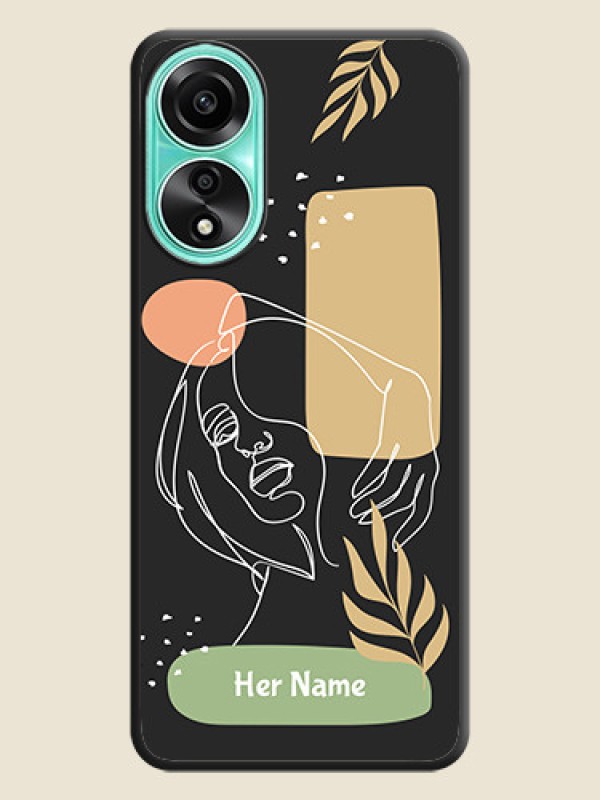 Custom Custom Text With Line Art Of Women & Leaves Design On Space Black Personalized Soft Matte Phone Covers - Oppo A78 4G - alternate view