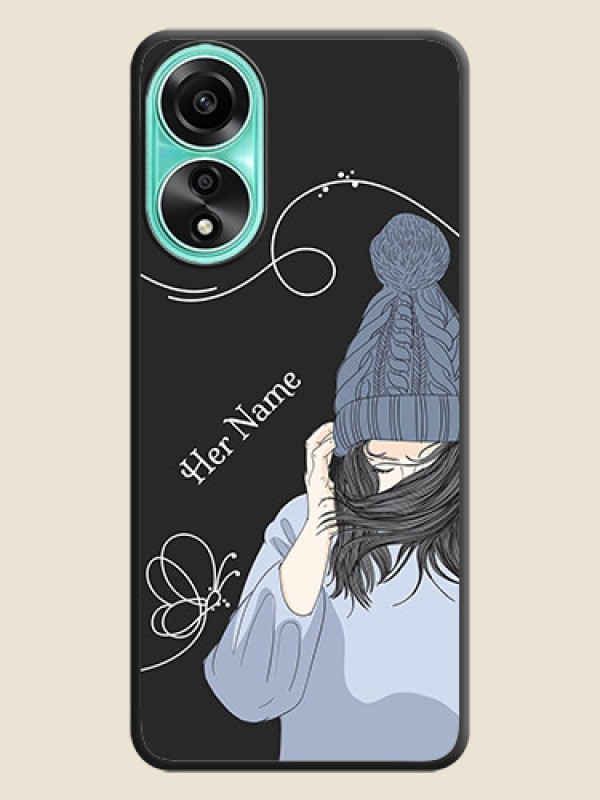 Custom Girl With Blue Winter Outfiit Custom Text Design On Space Black Personalized Soft Matte Phone Covers - Oppo A78 4G - alternate view