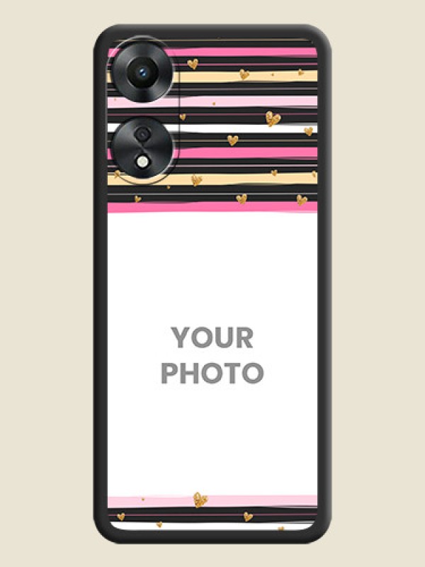 Custom Multicolor Lines and Golden Love Symbols Design on Photo on Space Black Soft Matte Mobile Cover - Oppo A78 5G - alternate view