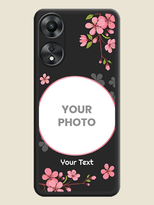 Custom Round Image with Pink Color Floral Design on Photo on Space Black Soft Matte Back Cover - Oppo A78 5G - alternate view