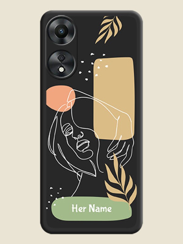 Custom Custom Text With Line Art Of Women & Leaves Design On Space Black Personalized Soft Matte Phone Covers -Oppo A78 5G - alternate view