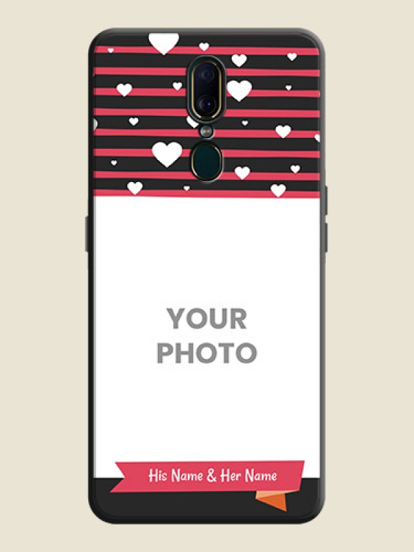 Custom White Color Love Symbols with Pink Lines Pattern on Space Black Custom Soft Matte Phone Cases - Oppo A9 - alternate view