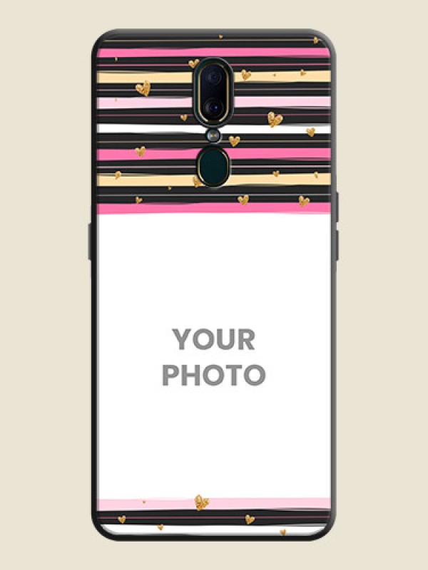 Custom Multicolor Lines and Golden Love Symbols Design - Photo on Space Black Soft Matte Mobile Cover - Oppo F11 - alternate view