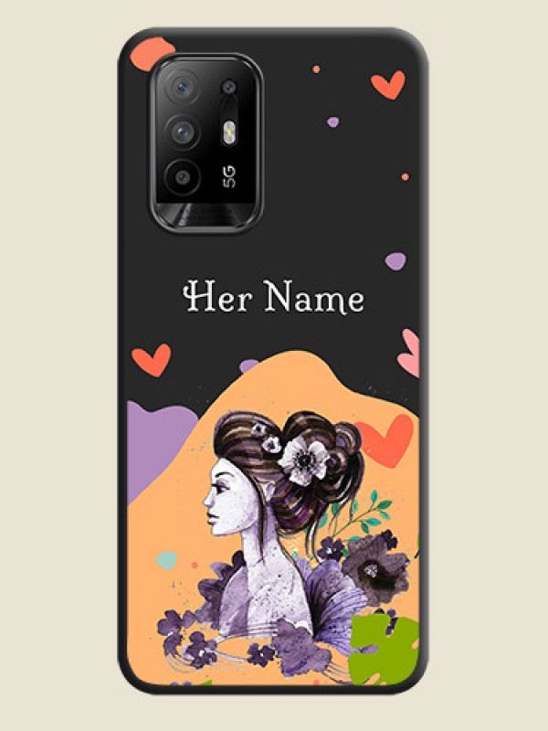 Custom Namecase For Her With Fancy Lady Image On Space Black Personalized Soft Matte Phone Covers -Oppo F19 Pro Plus 5G - alternate view