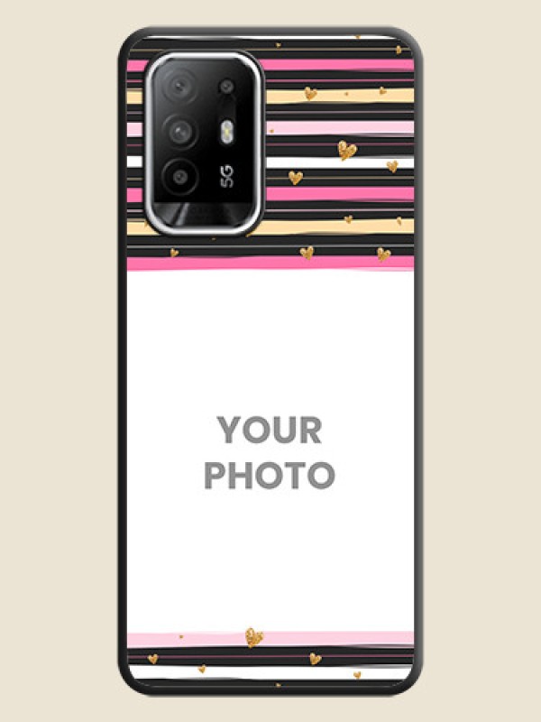 Custom Multicolor Lines and Golden Love Symbols Design on Photo on Space Black Soft Matte Mobile Cover - Oppo F19s - alternate view