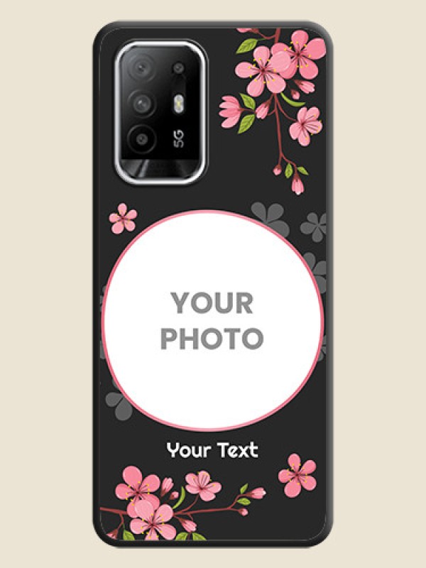 Custom Round Image with Pink Color Floral Design on Photo on Space Black Soft Matte Back Cover - Oppo F19s - alternate view