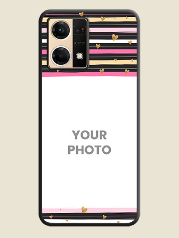 Custom Multicolor Lines and Golden Love Symbols Design on Photo on Space Black Soft Matte Mobile Cover - Oppo F21 Pro 4G - alternate view