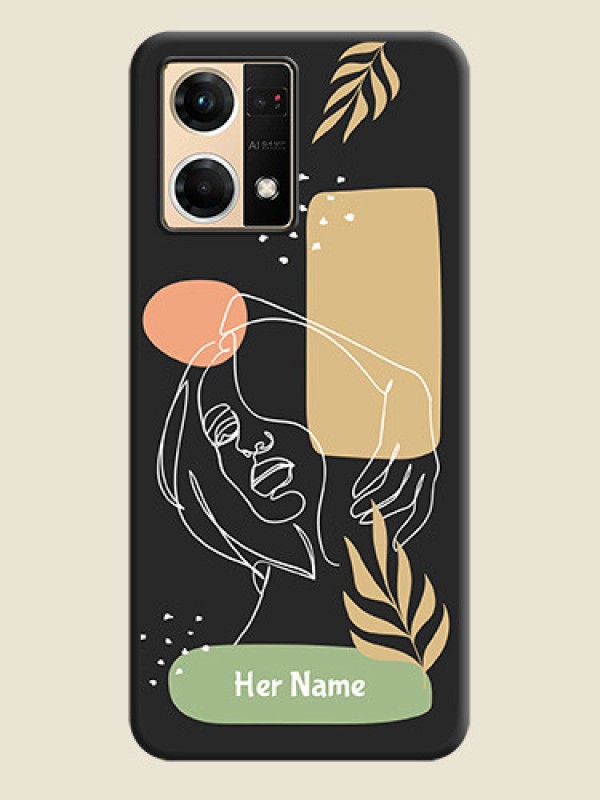 Custom Custom Text With Line Art Of Women & Leaves Design On Space Black Personalized Soft Matte Phone Covers -Oppo F21 Pro 4G - alternate view