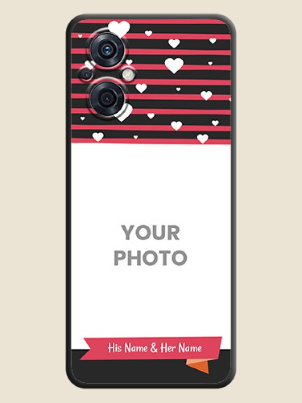 Custom White Color Love Symbols with Pink Lines Pattern on Space Black Custom Soft Matte Phone Cases - Oppo F21 Pro 5G - alternate view