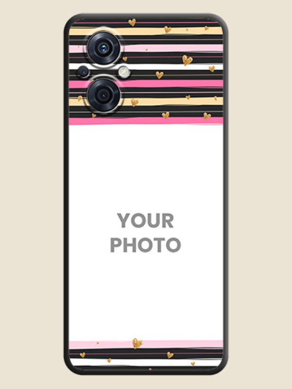 Custom Multicolor Lines and Golden Love Symbols Design on Photo on Space Black Soft Matte Mobile Cover - Oppo F21 Pro 5G - alternate view