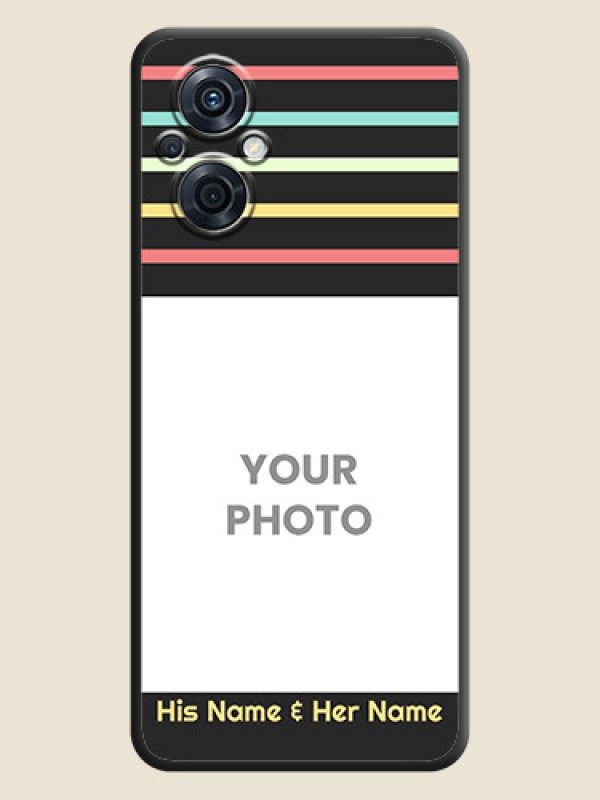 Custom Color Stripes with Photo and Text on Photo on Space Black Soft Matte Mobile Case - Oppo F21 Pro 5G - alternate view