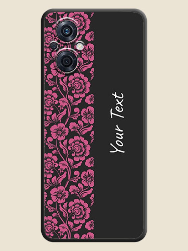 Custom Pink Floral Pattern Design With Custom Text On Space Black Personalized Soft Matte Phone Covers -Oppo F21 Pro 5G - alternate view